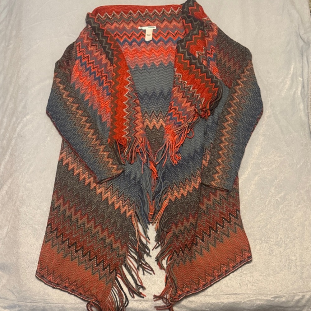 Maurices Zigzag Fringe Cardigan - Red and Blue